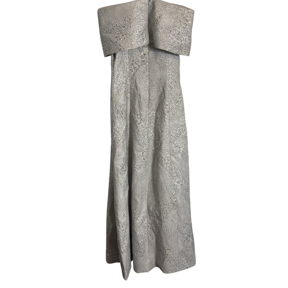 Rickie Freeman Teri Jon Silver Off Shoulder Jacquard Formal Gown 12 - Picture 10 of 10